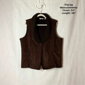 d&co Brown‎ Faux Suede Sherpa Lined Vest Womens XL Open Front Cozy